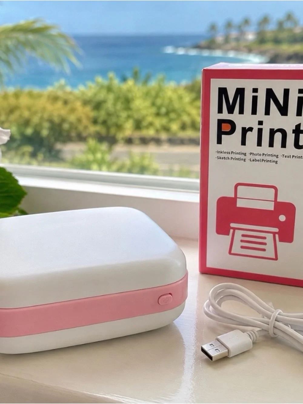 Pink & White Mini Portable Thermal Printer – Inkless